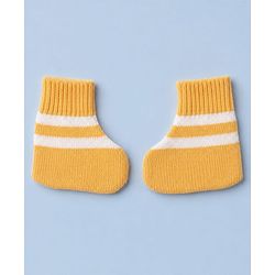 Babyhug Knit Full Sleeves Striped Sweater Set With Cap & Booties - White & Yellow