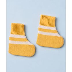 Babyhug Knit Full Sleeves Striped Sweater Set With Cap & Booties - White & Yellow