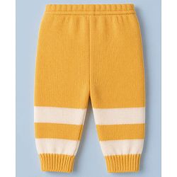 Babyhug Knit Full Sleeves Striped Sweater Set With Cap & Booties - White & Yellow