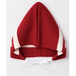 Babyhug Knit Full Length Sweater Set With Cap & Booties Full Sleeves and Striped Print in Maroon