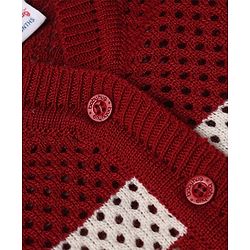 Babyhug Knit Full Length Sweater Set With Cap & Booties Full Sleeves and Striped Print in Maroon
