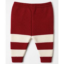 Babyhug Knit Full Length Sweater Set With Cap & Booties Full Sleeves and Striped Print in Maroon
