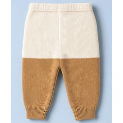 Babyhug Knit Full Sleeves Color Block Sweater Set With Cap & Booties - White & Beige