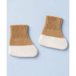 Babyhug Knit Full Sleeves Color Block Sweater Set With Cap & Booties - White & Beige