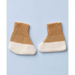 Babyhug Knit Full Sleeves Color Block Sweater Set With Cap & Booties - White & Beige