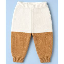 Babyhug Knit Full Sleeves Color Block Sweater Set With Cap & Booties - White & Beige