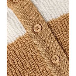 Babyhug Knit Full Sleeves Color Block Sweater Set With Cap & Booties - White & Beige