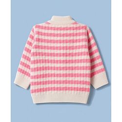 Babyhug Knit Full Sleeves Striped Sweater Set With Cap & Booties Set - Pink