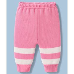 Babyhug Knit Full Sleeves Striped Sweater Set With Cap & Booties Set - Pink