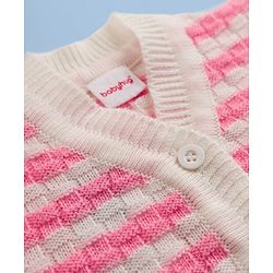 Babyhug Knit Full Sleeves Striped Sweater Set With Cap & Booties Set - Pink