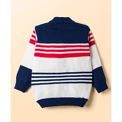 Babyhug Knit Full Sleeves Striped Sweater Set With Cap & Booties - Navy Blue