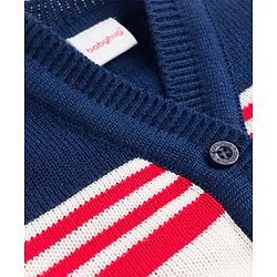 Babyhug Knit Full Sleeves Striped Sweater Set With Cap & Booties - Navy Blue