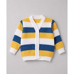 Babyhug Waffle Knit Full Sleeves Sweater Sets with Cap, Booties and Striped Design in Navy Blue