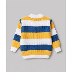 Babyhug Waffle Knit Full Sleeves Sweater Sets with Cap, Booties and Striped Design in Navy Blue