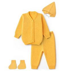 Babyhug Knit Full Sleeves Sweater Set with Cap & Booties - Yellow