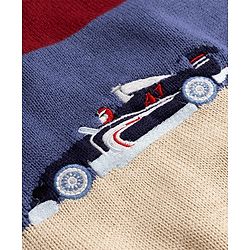Babyhug 100% Cotton Knit Full Sleeves Colour Block Pullover with Car Embroidered Design - Navy