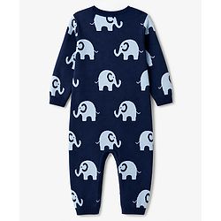 Babyhug 100% Cotton Knit Full Sleeves Winter Wear Romper With Elephant Design - Navy Blue
