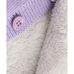 Babyhug Fur- Lined Knit Full Sleeves Front Open Hooded Sweater with Bunny Patch - Lilac