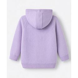 Babyhug Fur- Lined Knit Full Sleeves Front Open Hooded Sweater with Bunny Patch - Lilac