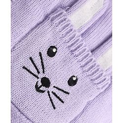 Babyhug Fur- Lined Knit Full Sleeves Front Open Hooded Sweater with Bunny Patch - Lilac