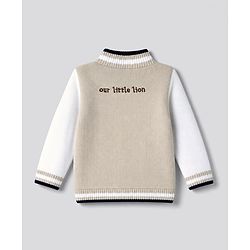 Babyhug Cotton Knit Full Sleeves Front Open Sweater with Lion Embroidery - Beige