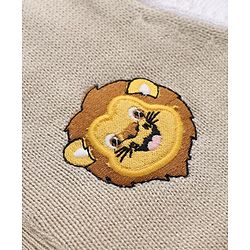 Babyhug Cotton Knit Full Sleeves Front Open Sweater with Lion Embroidery - Beige