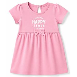 Babyhug Single Jersey Knit Half Sleeves Hearts & Text Printed Frocks With Bow Applique Pack Of 2 - Yellow & Pink