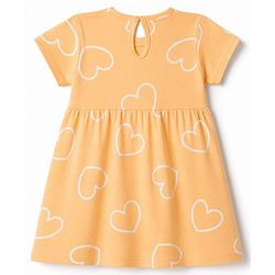 Babyhug Single Jersey Knit Half Sleeves Hearts & Text Printed Frocks With Bow Applique Pack Of 2 - Yellow & Pink