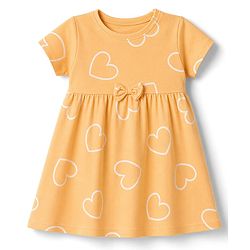 Babyhug Single Jersey Knit Half Sleeves Hearts & Text Printed Frocks With Bow Applique Pack Of 2 - Yellow & Pink