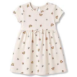 Babyhug Single Jersey Knit Half Sleeves Frock With Floral Print & Bow Applique Pack Of 2 - Pink & White