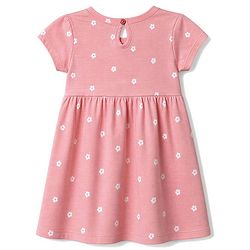 Babyhug Single Jersey Knit Half Sleeves Frock With Floral Print & Bow Applique Pack Of 2 - Pink & White