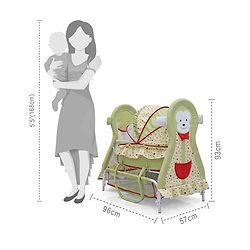 Babyhug Monkey Print Cradle with Mosquito Net and Swing Lock function - Green| Storage Basket| Wheels with Lock| Easy Assembly