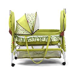 Babyhug Froggy Print Cradle with Mosquito Net and Swing Lock function - Green| Storage Basket| Wheels with Lock| Easy Assembly