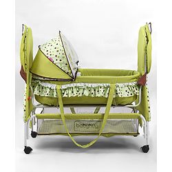 Babyhug Froggy Print Cradle with Mosquito Net and Swing Lock function - Green| Storage Basket| Wheels with Lock| Easy Assembly