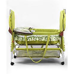 Babyhug Froggy Print Cradle with Mosquito Net and Swing Lock function - Green| Storage Basket| Wheels with Lock| Easy Assembly