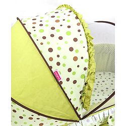 Babyhug Froggy Print Cradle with Mosquito Net and Swing Lock function - Green| Storage Basket| Wheels with Lock| Easy Assembly