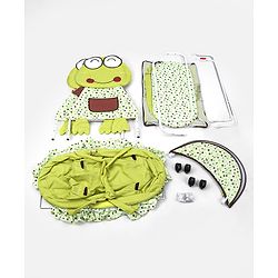 Babyhug Froggy Print Cradle with Mosquito Net and Swing Lock function - Green| Storage Basket| Wheels with Lock| Easy Assembly