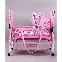 Babyhug Froggy Print Cradle with Mosquito Net and Swing Lock function - Green| Storage Basket| Wheels with Lock| Easy Assembly
