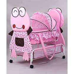 Babyhug Froggy Print Cradle with Mosquito Net and Swing Lock function - Green| Storage Basket| Wheels with Lock| Easy Assembly
