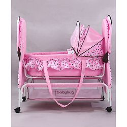 Babyhug Froggy Print Cradle with Mosquito Net and Swing Lock function - Green| Storage Basket| Wheels with Lock| Easy Assembly