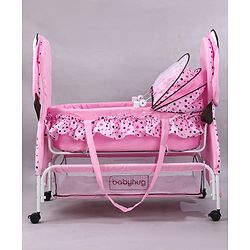 Babyhug Froggy Print Cradle with Mosquito Net and Swing Lock function - Green| Storage Basket| Wheels with Lock| Easy Assembly