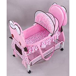 Babyhug Froggy Print Cradle with Mosquito Net and Swing Lock function - Green| Storage Basket| Wheels with Lock| Easy Assembly