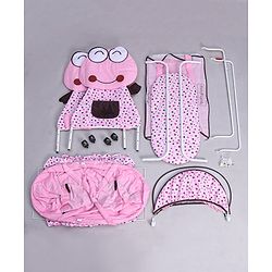 Babyhug Froggy Print Cradle with Mosquito Net and Swing Lock function - Green| Storage Basket| Wheels with Lock| Easy Assembly
