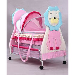 Babyhug Lion Print 2 in 1 Cradle cum bassinet with Mosquito Net and Swing Lock function - Pink
