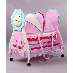 Babyhug Lion Print 2 in 1 Cradle cum bassinet with Mosquito Net and Swing Lock function - Pink