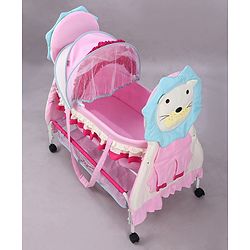 Babyhug Lion Print 2 in 1 Cradle cum bassinet with Mosquito Net and Swing Lock function - Pink
