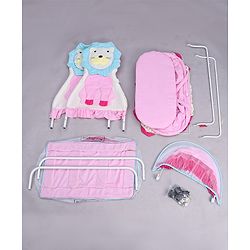Babyhug Lion Print 2 in 1 Cradle cum bassinet with Mosquito Net and Swing Lock function - Pink