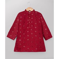 Babyhug Georgette Woven Full Sleeves Kurta and Pyjama Set With Sequins Embroidery - Maroon