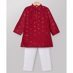 Babyhug Georgette Woven Full Sleeves Kurta and Pyjama Set With Sequins Embroidery - Maroon