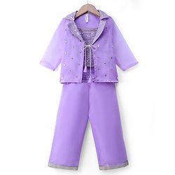 Babyhug Organza Woven Embroidered Top and Palazo with Three Fourth Sleeves Jacket - Lavender